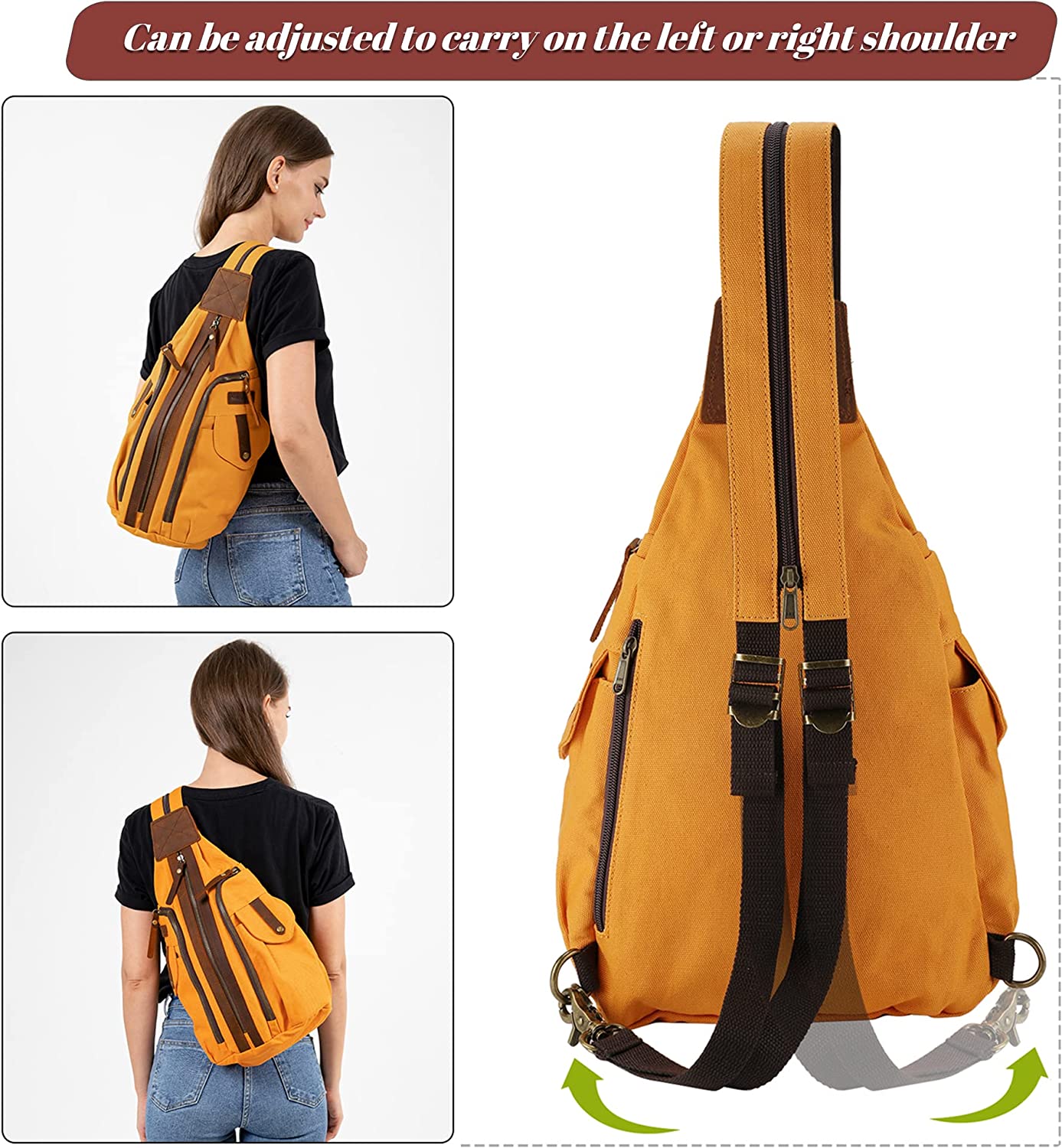 Jannloe Canvas Sling Bag Small Crossbody Backpack for Women Men Casual Shoulder Daypack Outdoor Rucksack Hiking Travel - Image 2
